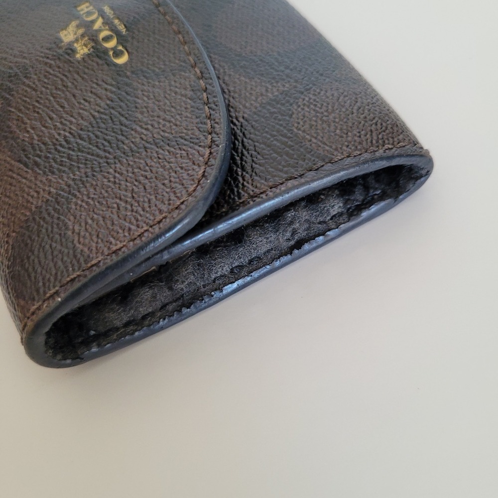Coach Signature Monogram 6 Ring Key Case Brown Black Coated Canvas Wallet - Picture 9 of 10